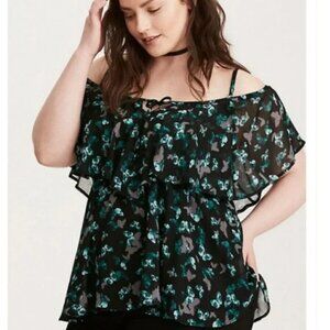 Torrid Plus Size Chiffon Butterfly Print Cold Shoulder Top